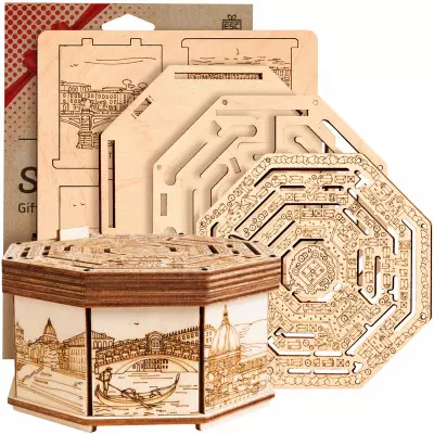 Wooden Secret MAZE BOX, KIT DE ROMPECABEZAS 3D PARA ARMAR POR TI MISMO