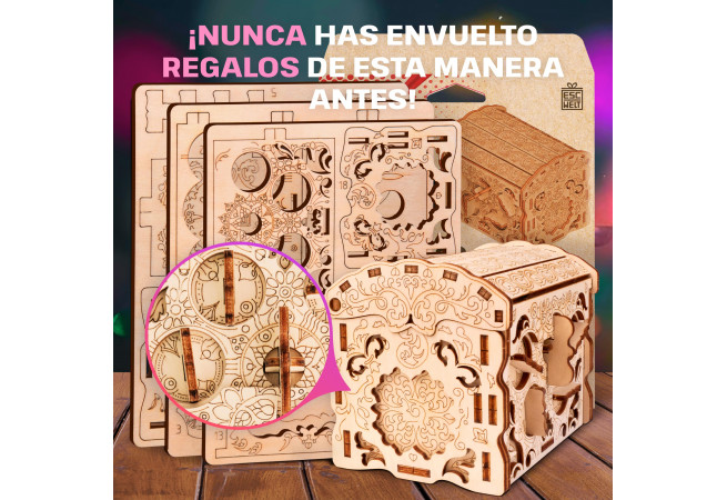 Imágenes y fotos de Wooden Secret TREASURE BOX, KIT DE ROMPECABEZAS 3D PARA ARMAR POR TI MISMO. ESC WELT.