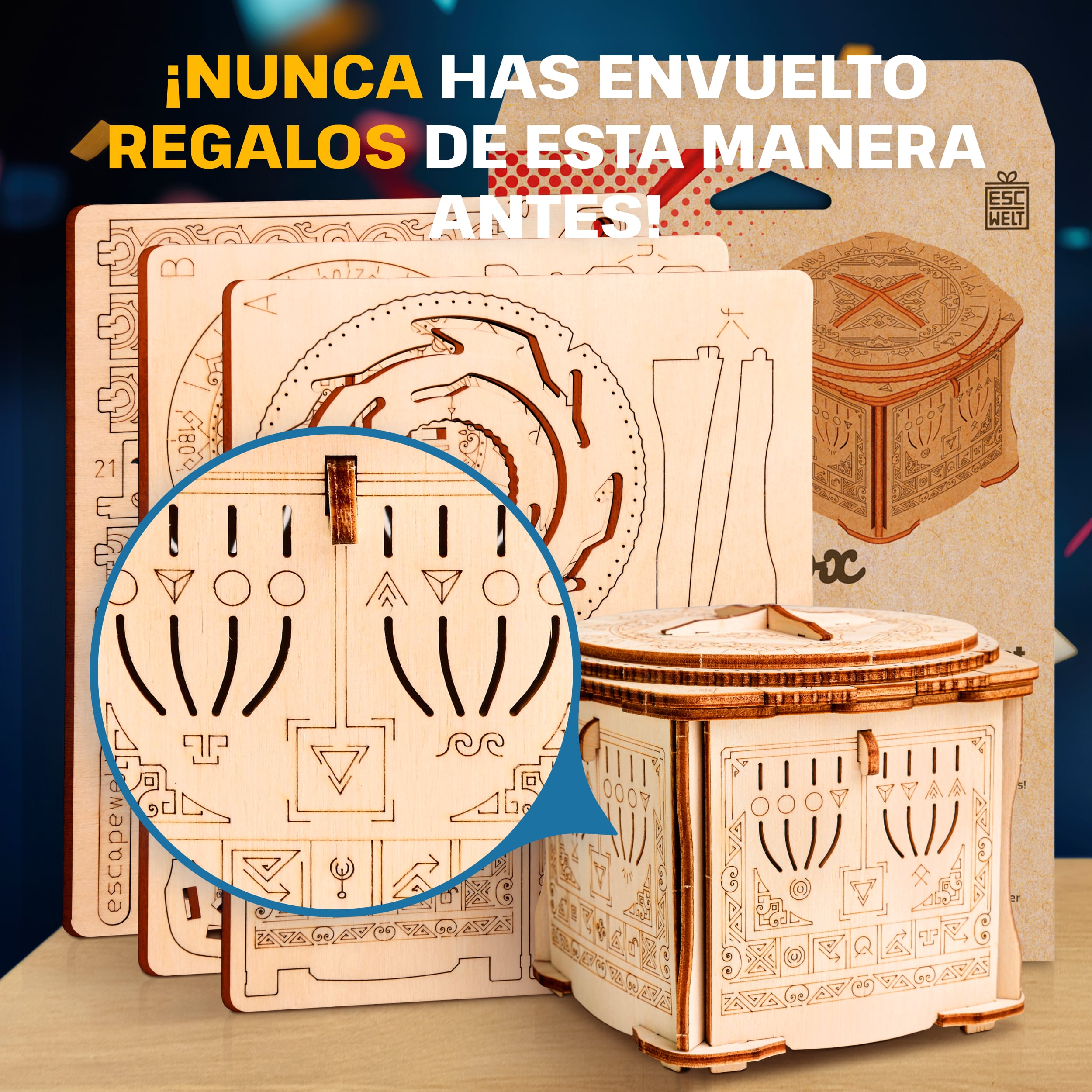 Imágenes y fotos de Wooden Secret LOCK BOX, KIT DE ROMPECABEZAS 3D PARA ARMAR POR TI MISMO. ESC WELT.
